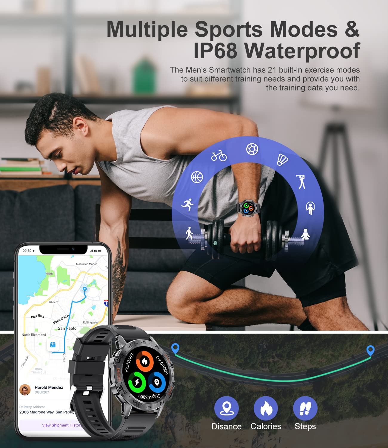 Military Smart Watch For Men Bluetooth Calls With,1.39''Hd Touch Screen Tactical Smartwatch For Android And Iphone,5Atm Waterpro